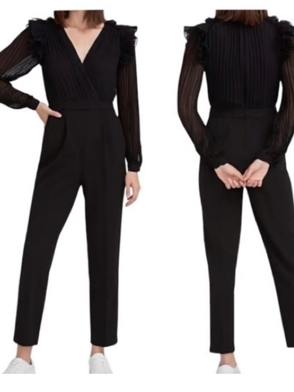 Express Black ruffles sleeve pleated top Jumpsuit